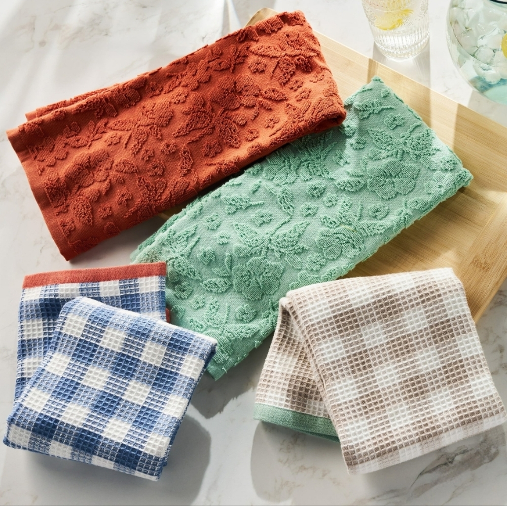 💜 New Pioneer Woman Gingham Woven Kitchen Towels 4 Pack